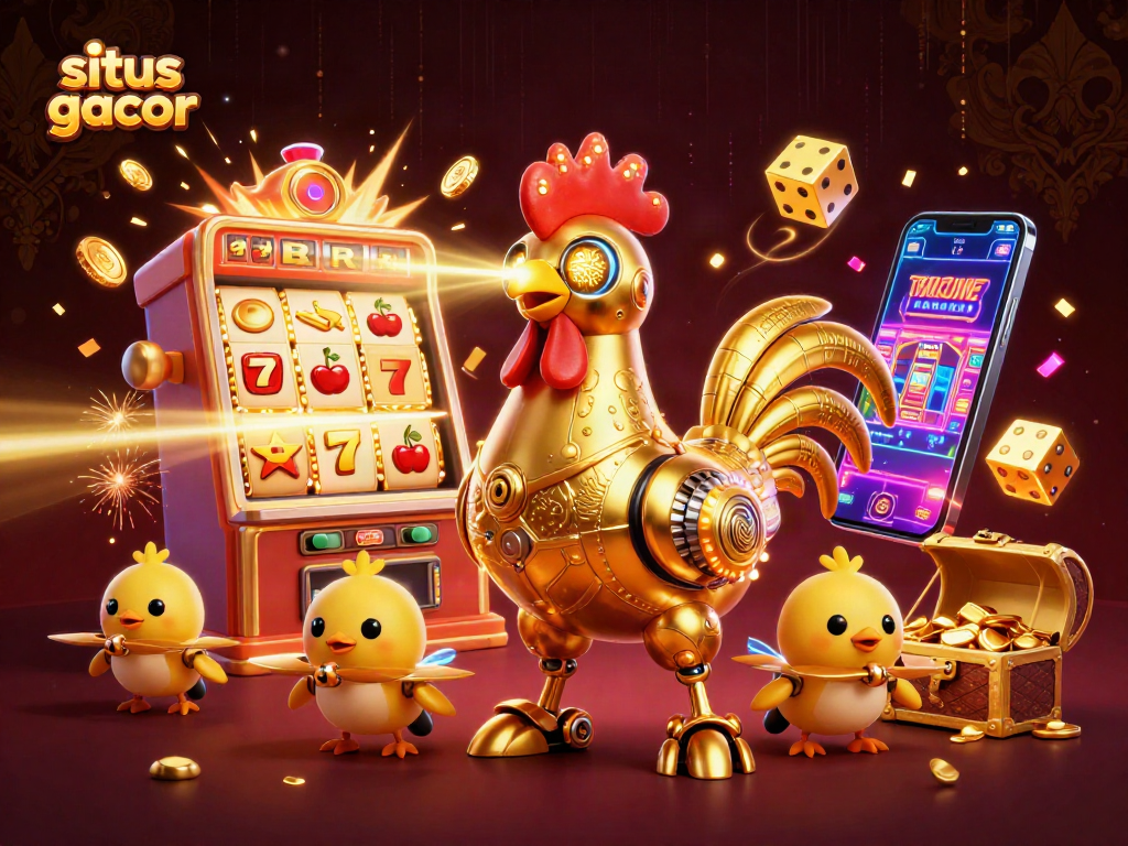 Engage with situs gacor as golden rooster robot lasers engrave winning patterns amidst jackpot excitement.